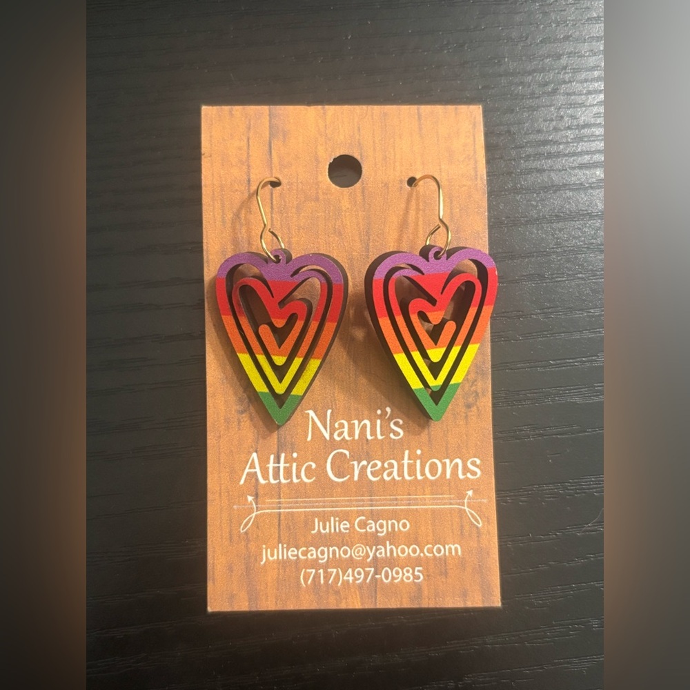 Rainbow Heart Earrings by Nani's Attic Creations NWT